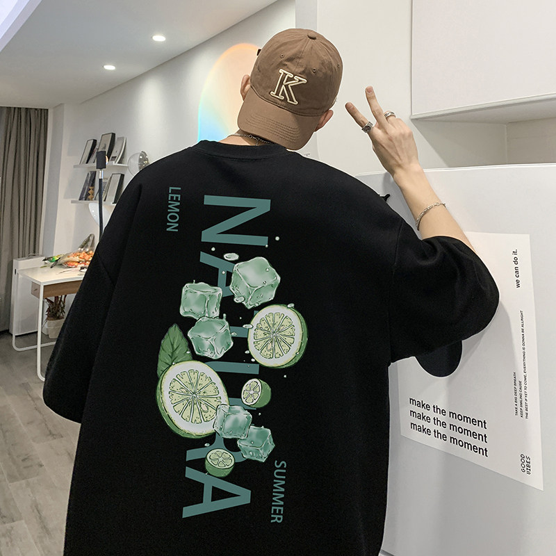 直播供应有280克男女重磅220克纯棉美式印花宽松短袖t恤T761-P25,男装T恤,电商A486