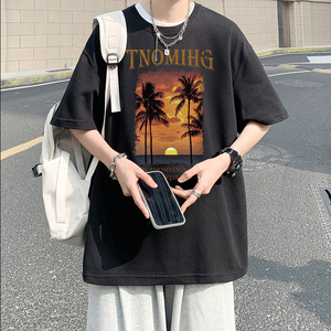 重磅纯棉 直播有280克 美式情侣潮牌卡通印花宽松短袖t恤T611-P25图片