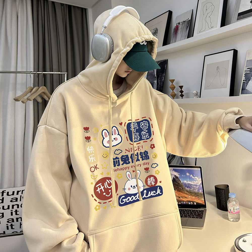 重磅华棉2023春装美式潮牌卡通宽松连帽卫衣外套W715-P50,男装卫衣,电商A486