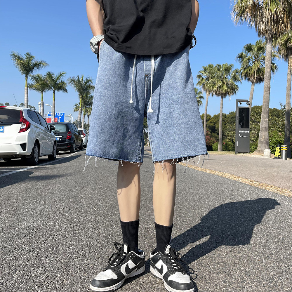 夏季复古水洗宽松阔腿牛仔短裤韩版潮流沙滩五分中裤男K167-P35,男装牛仔裤,电商A486