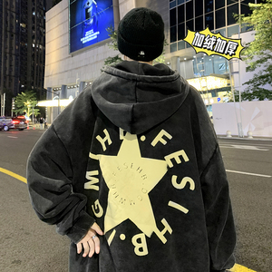 500g重磅 高街做旧水洗复古潮牌连帽卫衣外套 W656常规P65加绒P75图片