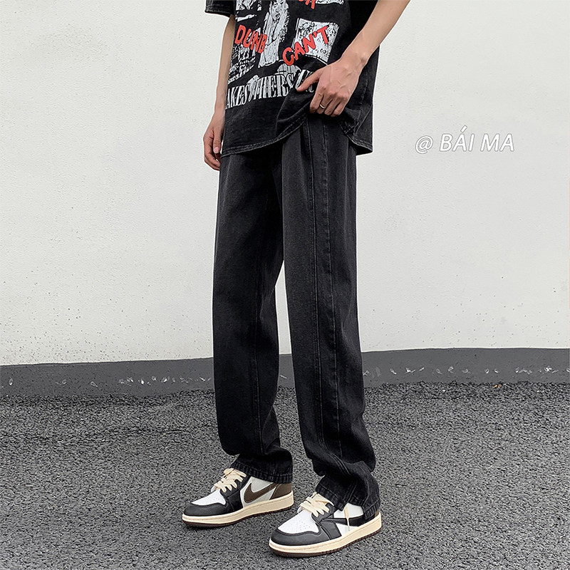 直播品质男女款美式高街宽松直筒黄泥色水洗牛仔裤潮K1102-P55,男装牛仔裤,电商A486