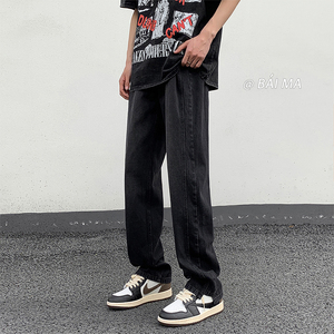 直播品质 男女款 美式高街宽松直筒黄泥色水洗牛仔裤潮 K1102-P55图片