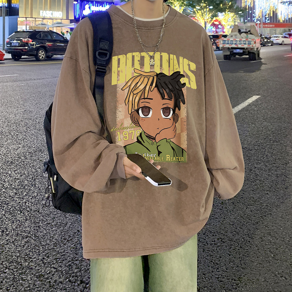 抖音品质重磅纯棉美式蜡染水洗做旧潮牌宽松长袖t恤CT229-P45,男装T恤,电商A486