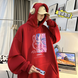 兔年系列 冬装加绒加厚  潮牌卡通宽松连帽印花卫衣外套 W707-P50图片