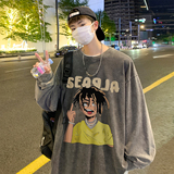抖音品质数据超好美式水洗做旧潮牌宽松长袖t恤CT209-P45控58，男装T恤，电商A486