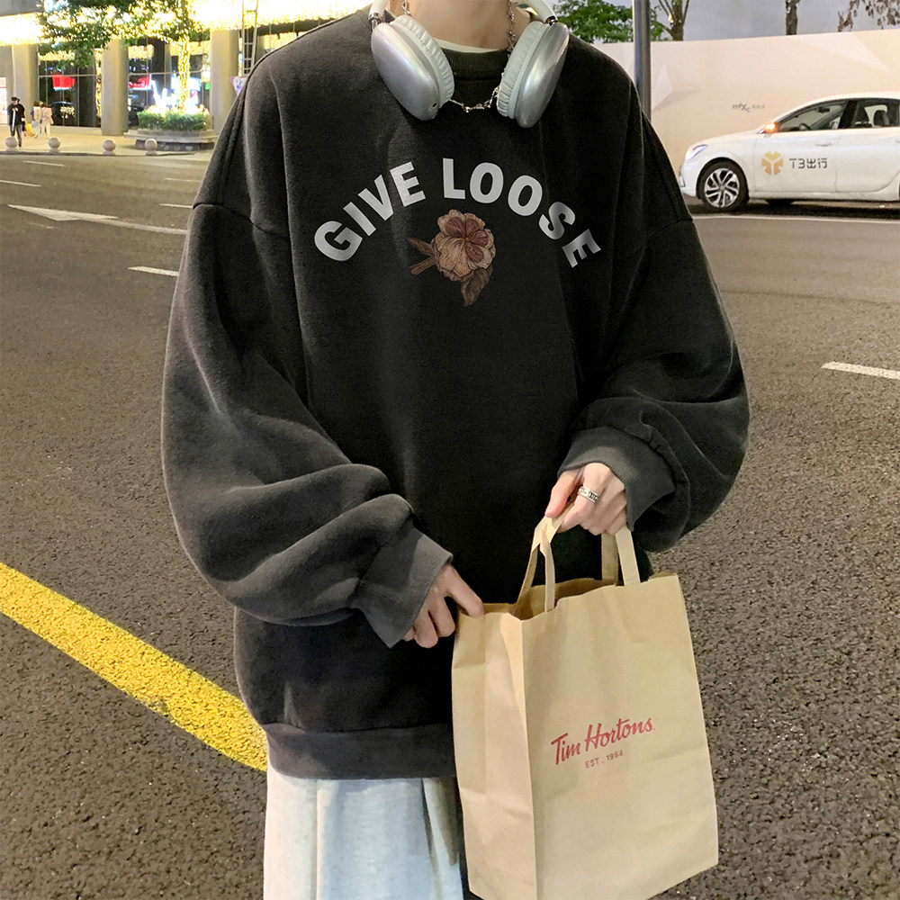 重磅华棉美式做旧水洗复古印花潮流圆领卫衣外套W290-P60,男装卫衣,电商A486