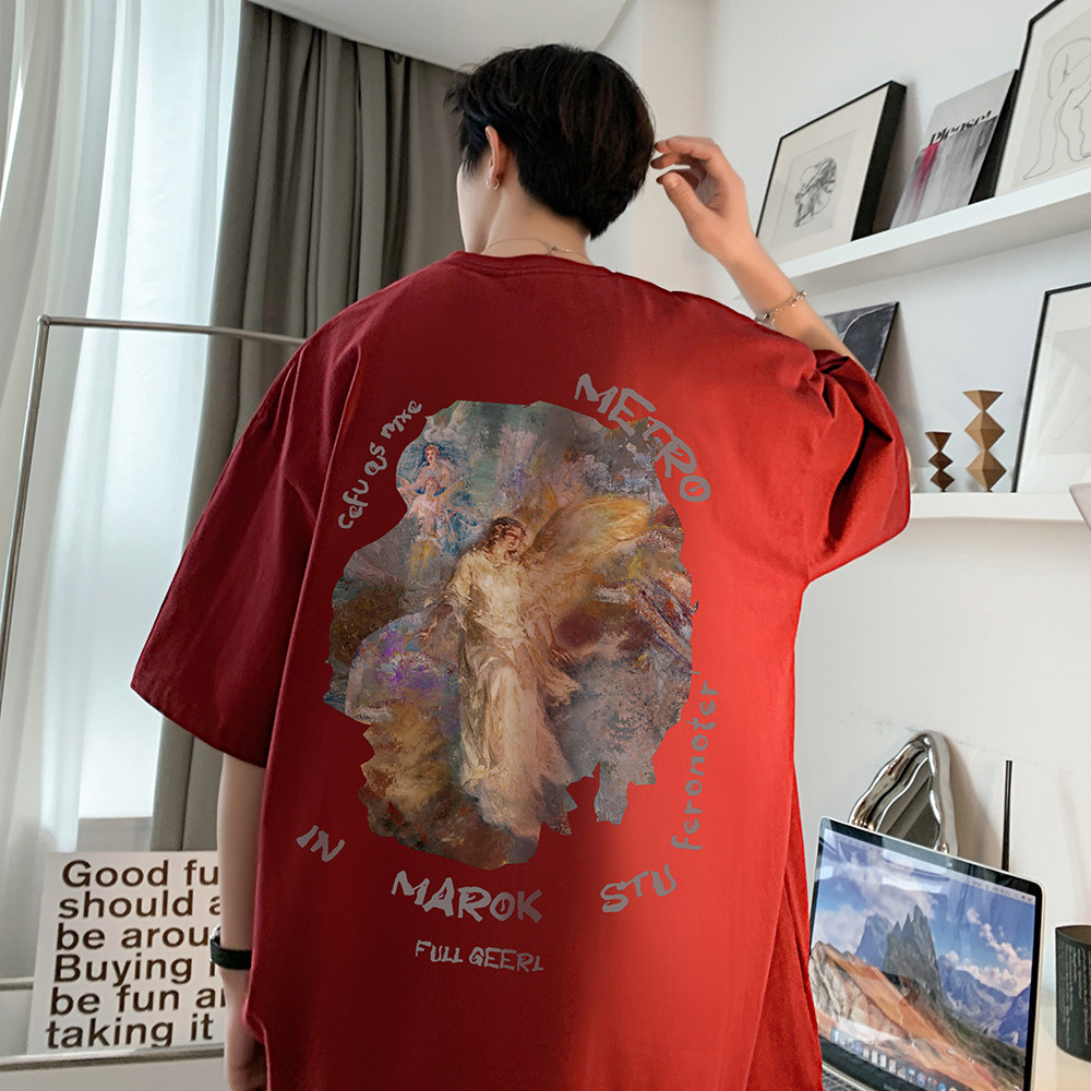 重磅纯棉 直播有280克双纱 美式潮牌印花宽松短袖t恤上衣T569P25图片