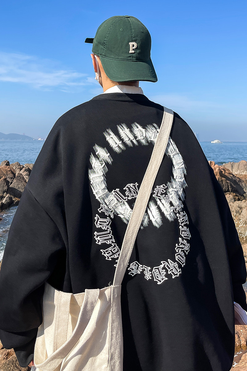 2023春装重磅华棉美式发泡印花嘻哈潮流圆领卫衣外套W375-P48,男装卫衣,电商A486