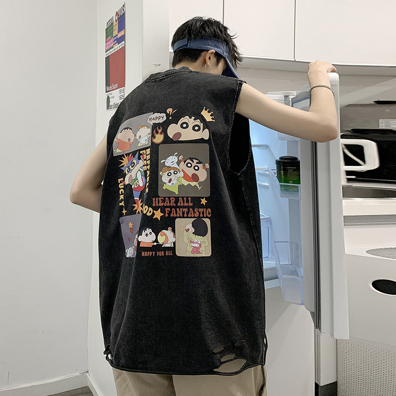 自行拼款240克重磅欧美式潮牌男女水洗背心无袖t恤BX115-P35，男装T恤，电商A486