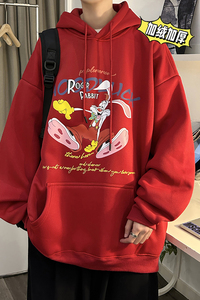 兔年系列 冬装加绒加厚  潮牌卡通宽松连帽印花卫衣外套 W667-P50图片