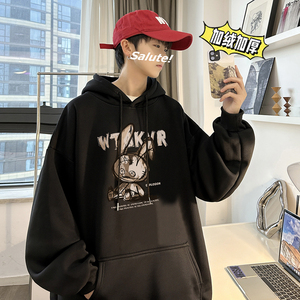 兔年系列 冬装加绒加厚  潮牌卡通宽松连帽印花卫衣外套 W706-P50图片