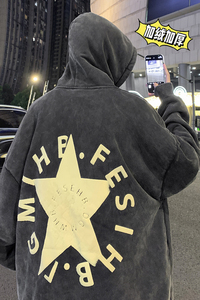 500g重磅 高街做旧水洗复古潮牌连帽卫衣外套 W656常规P65加绒P75图片