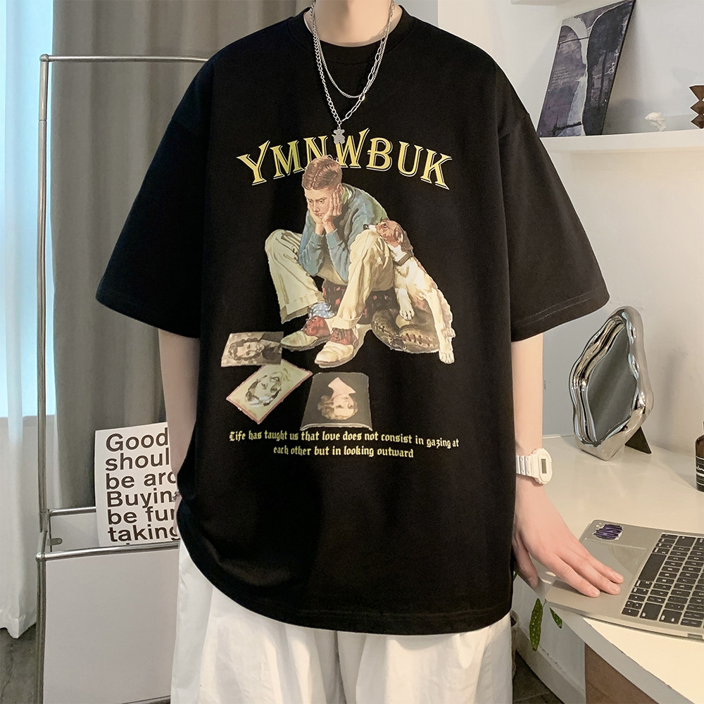 重磅纯直播有280克双纱美式复古潮牌印花宽松短袖t恤T657-P25,男装T恤,电商A486