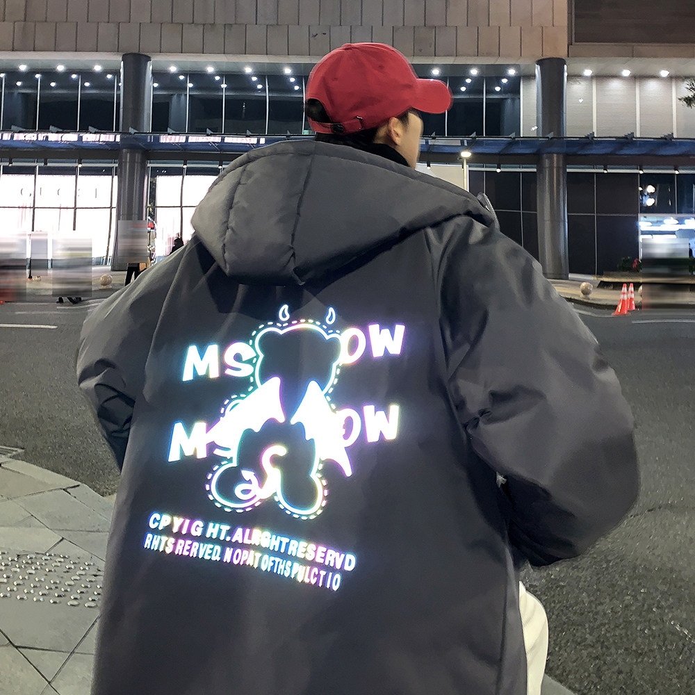 2023冬装潮牌ins夜光印花连帽宽松休闲加厚棉衣外套W155-P128,男装棉衣,电商A486