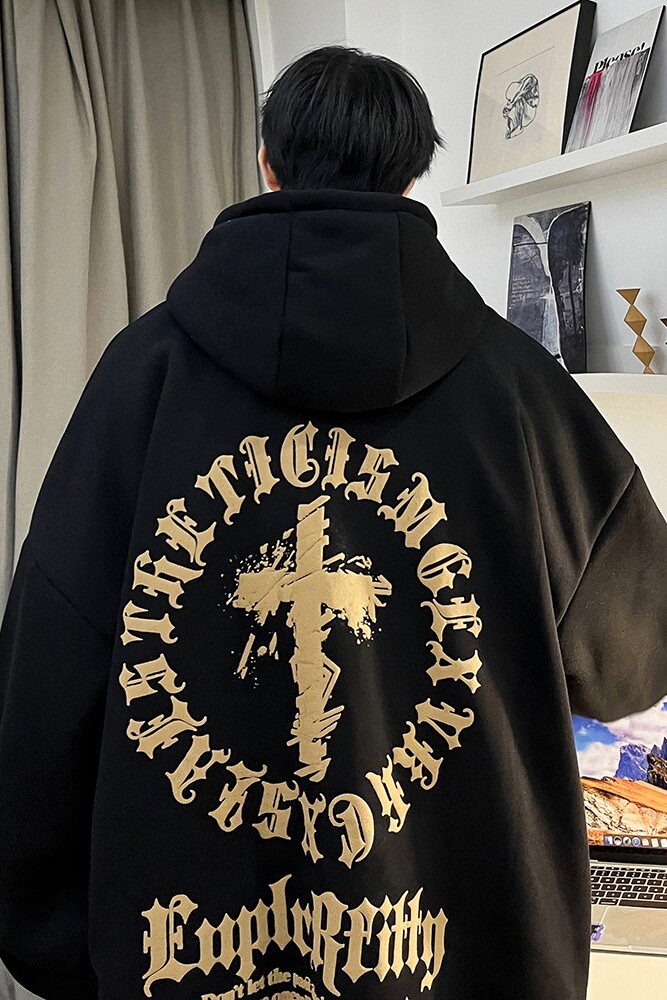 重磅华棉欧美式嘻哈潮流发泡印花宽松连帽卫衣W358-P55,男装卫衣,电商A486