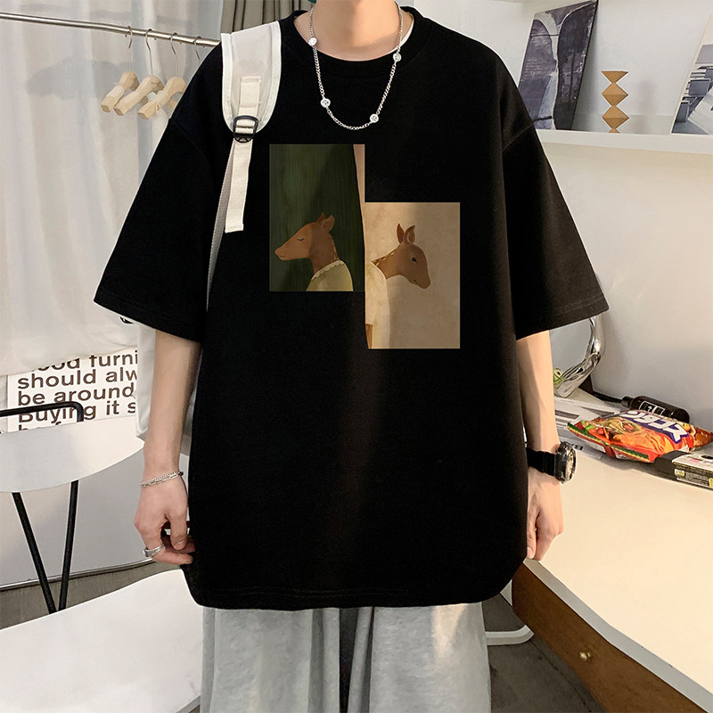 直播有280克双纱纯棉220克重磅美式潮牌印花宽松短袖t恤T788P25,男装T恤,电商A486