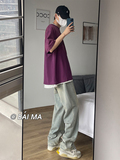 直播品质男女款美式高街宽松直筒黄泥色水洗牛仔裤潮K1101-P55，男装牛仔裤，电商A486