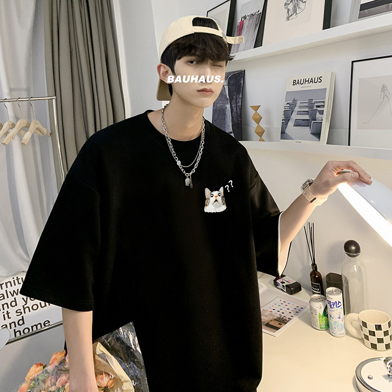 直播供应有280克男女重磅220克纯棉美式印花宽松短袖t恤T753-P25,男装T恤,电商A486