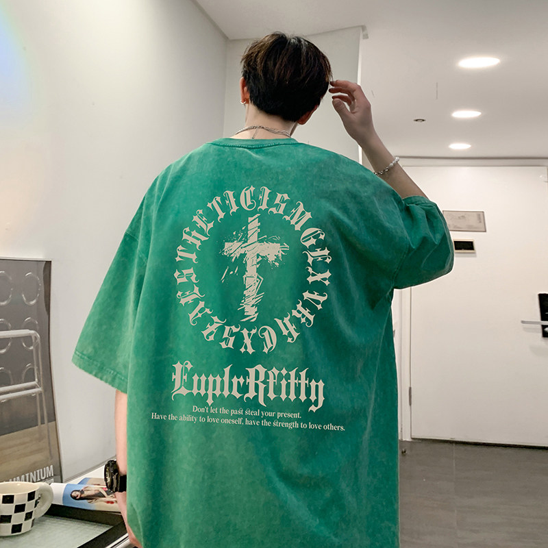 自助拼款更好卖重磅水洗纯棉美式水洗蜡染宽松短袖t恤T756-P35,男装T恤,电商A486