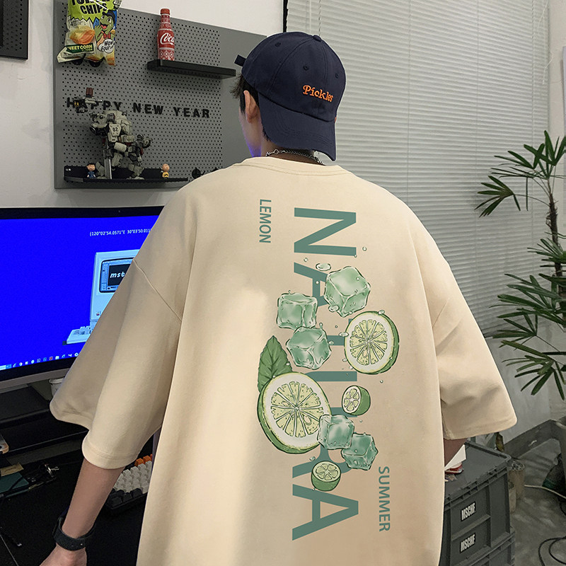 直播供应有280克男女重磅220克纯棉美式印花宽松短袖t恤T761-P25,男装T恤,电商A486