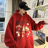 圣诞系列冬装加绒加厚潮牌卡通宽松连帽印花卫衣外套W666-P50，男装卫衣，电商A486