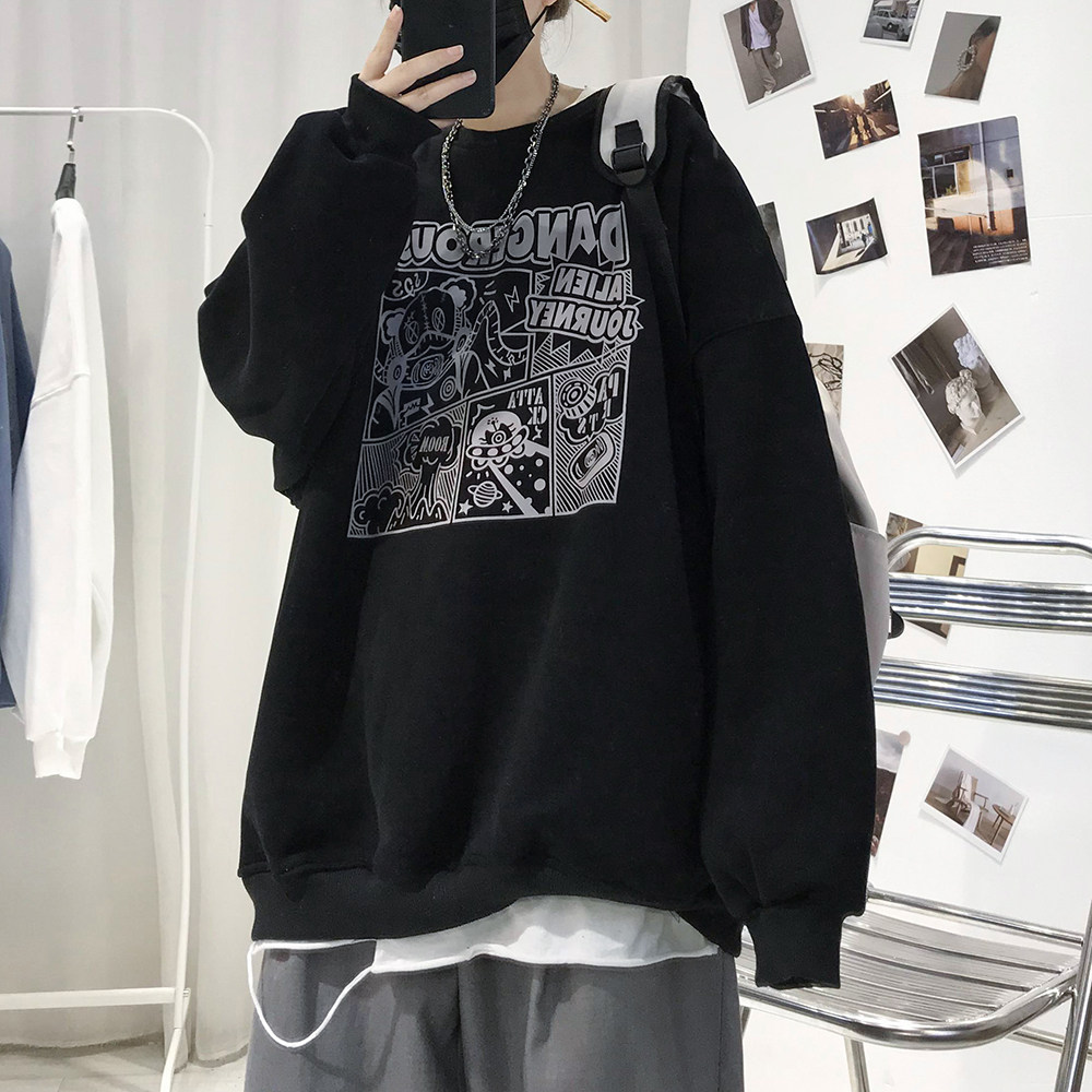 W118加绒37！韩版卡通圆领卫衣潮牌宽松百搭长袖卫衣,男装卫衣,电商A486