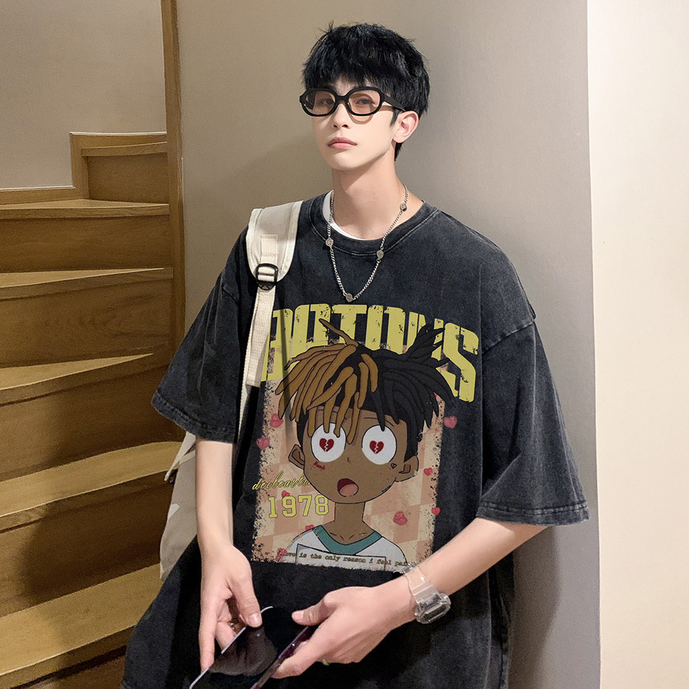 数据超好重磅240克美式水洗做旧潮牌宽松短袖t恤T521-P38控58,男装T恤,电商A486