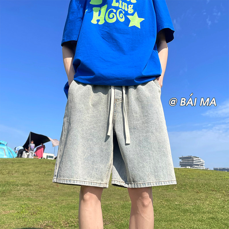 抖音品质 欧美式高街ins潮牌宽松水洗牛仔短裤做旧五分裤K3238P45图片