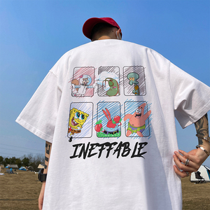 美式重磅卡通短袖t恤男夏季复古潮牌潮流oversize宽松半袖上衣服图片