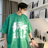 重磅纯棉抖音品欧美式潮牌复古蜡染水洗做旧宽松短袖t恤T707P35，男装T恤，电商A486