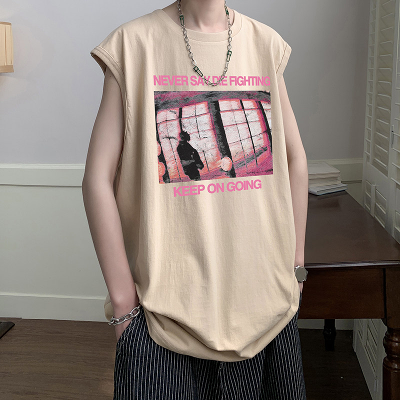 直播品质重磅纯棉220克美式印花宽松背心男女无袖t恤潮BX190P25，男装背心/马甲，电商A486