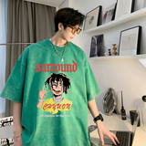 240克重磅纯棉美式直喷印花水洗做旧蜡染宽松短袖t恤T796-P35，男装T恤，电商A486