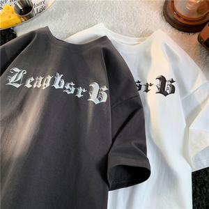 重磅纯棉 直播有280克 美式潮牌立体印花宽松复古短袖t恤 T621P25图片