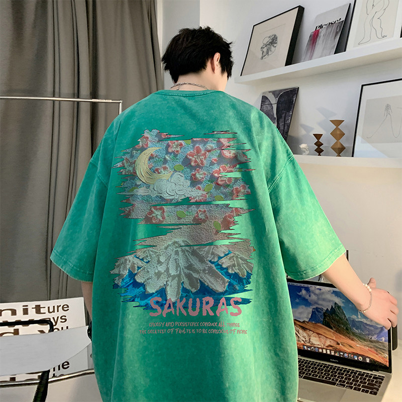 直播品质 数据好 240克重磅水洗纯棉 美式潮牌宽松短袖t恤T929P35图片