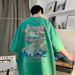 直播品质 数据好 240克重磅水洗纯棉 美式潮牌宽松短袖t恤T929P35图片