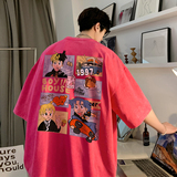 重磅纯棉直播品质美式复古卡通印花水洗做旧宽松短袖t恤T663P35，男装T恤，电商A486
