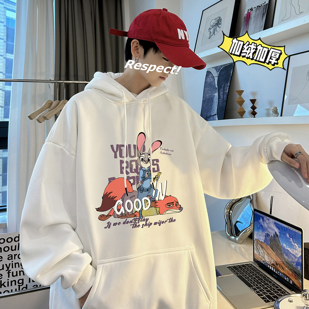 兔年系列 冬装加绒加厚  潮牌卡通宽松连帽印花卫衣外套 W705-P50图片