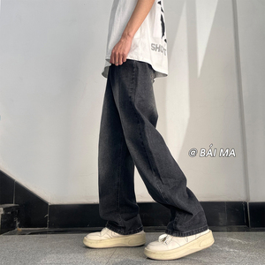 夏季美式高街ins潮牌宽松直筒长裤做旧复古水洗牛仔裤 K5532-P55图片
