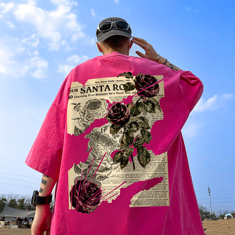 美式复古男士短袖t恤2024新款潮牌潮流320g重磅水洗做旧半袖体恤图片