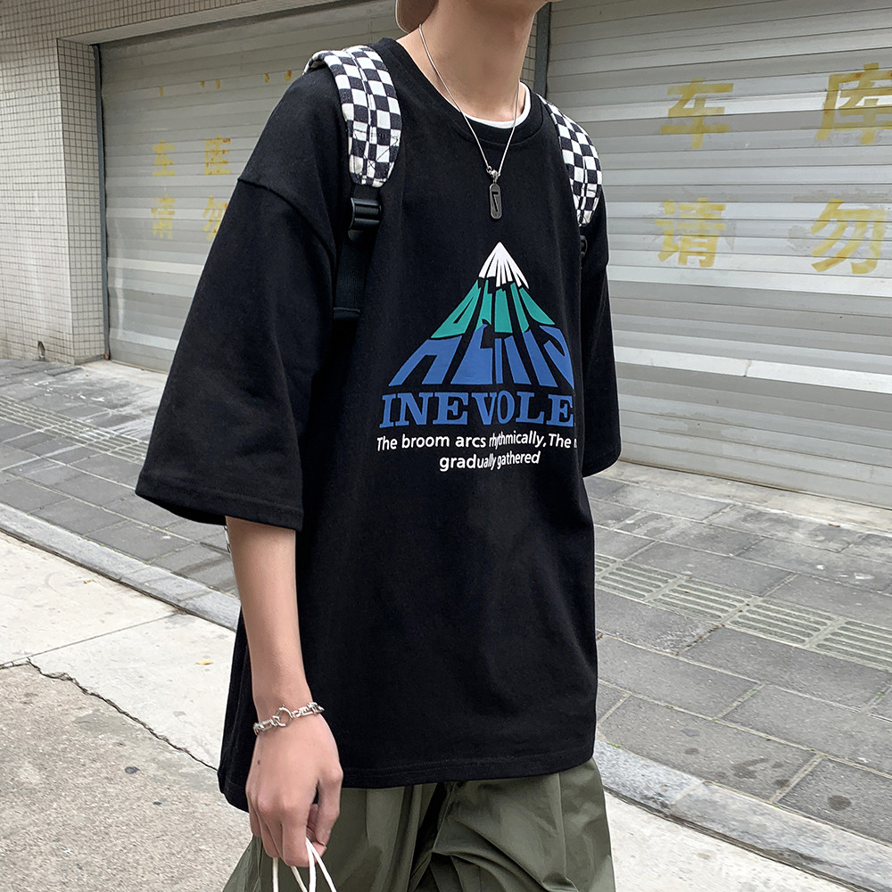 2023夏装美式潮流印花宽松短袖t恤韩版学生半袖上衣体恤Y887-P25,男装T恤,电商A486