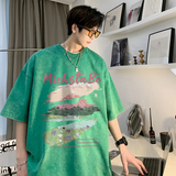 数据超好重磅抖音品质美式复古蜡染水洗做旧宽松短袖t恤T967P38，男装T恤，电商A486