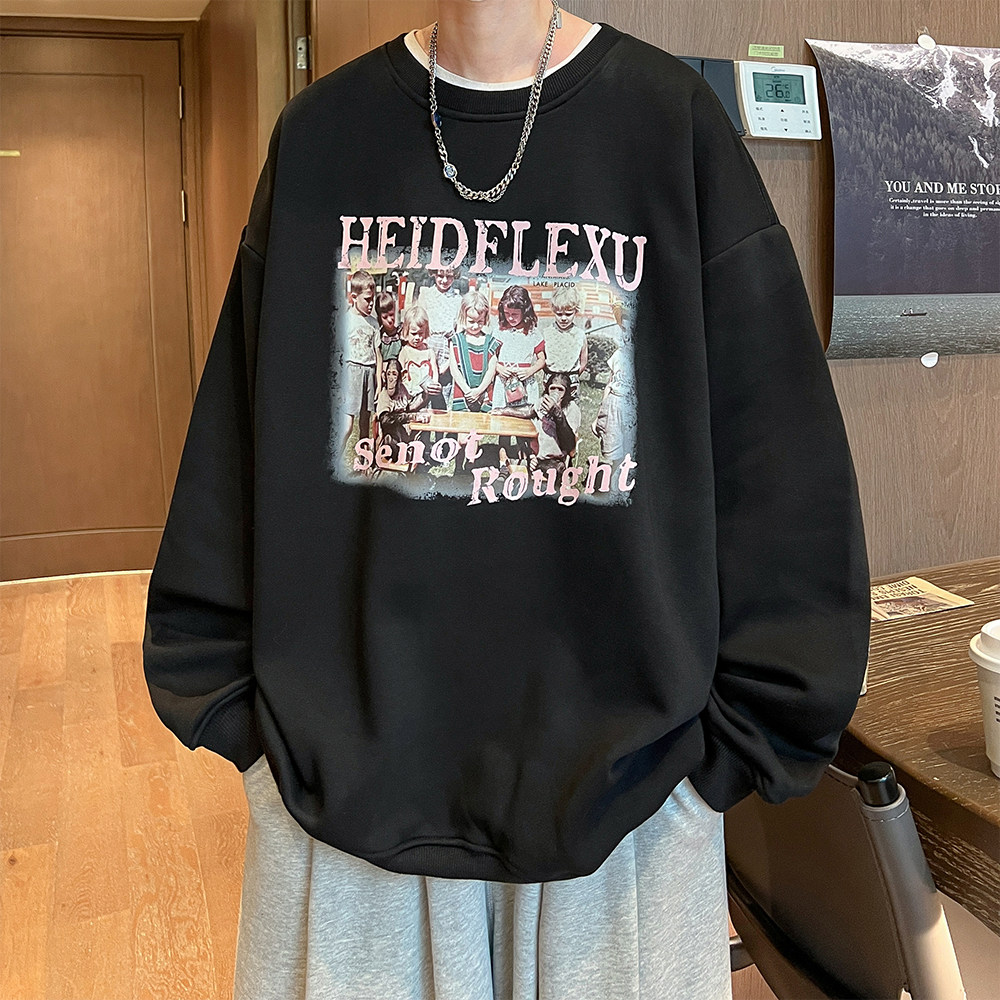 抖音品质重磅华棉春装美式卡通潮牌印花宽松圆领卫衣D158-P40,男装卫衣,电商A486