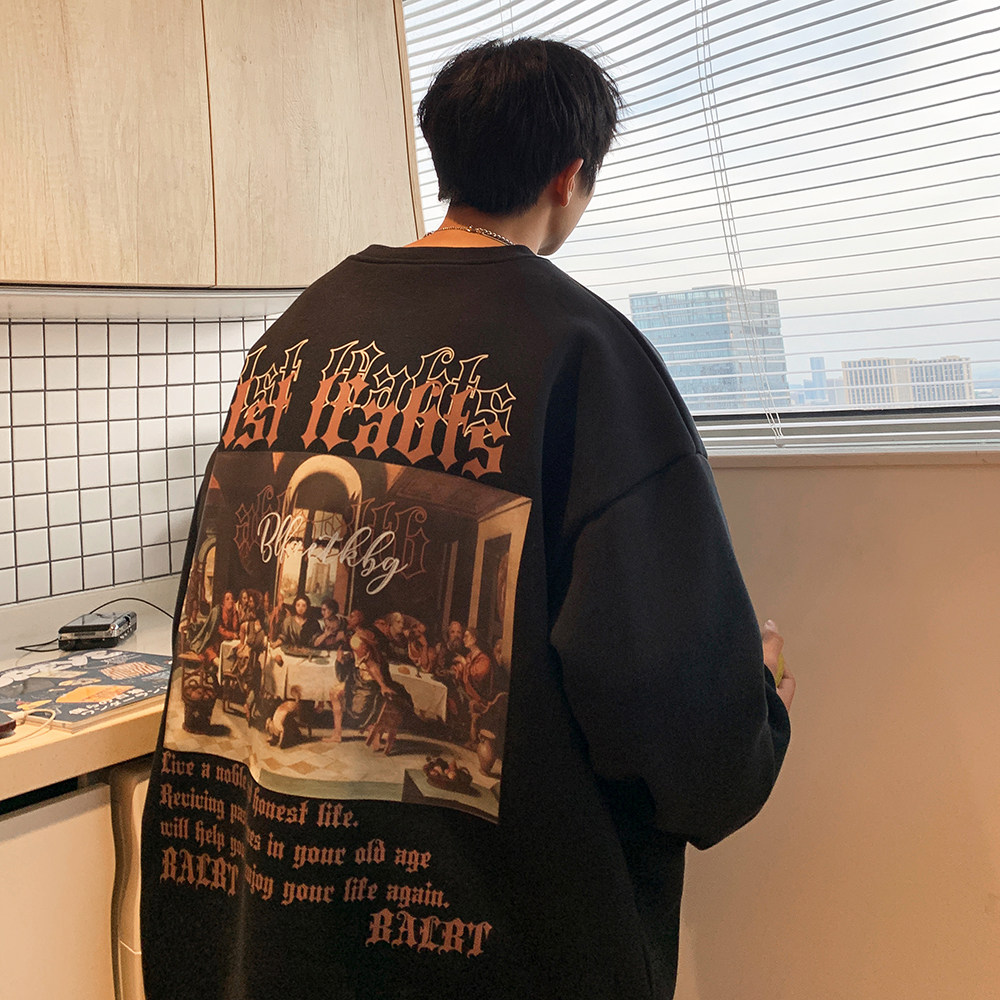 2023春装重磅华棉欧美式宽松圆领印花潮流卫衣外套W329-P40,男装卫衣,电商A486