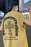 抖音品质数据超好美式暗黑水洗做旧潮牌无袖t恤背心BX669-P35，男装T恤，电商A486