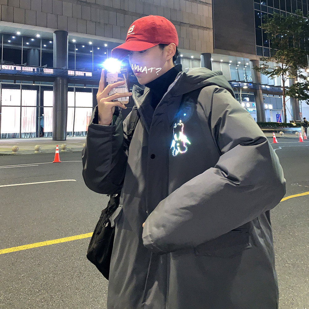 2023冬装潮牌ins夜光印花连帽宽松休闲加厚棉衣外套W155-P128,男装棉衣,电商A486