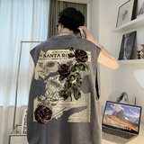 抖音品质240克重磅欧美式潮牌印花水洗背心无袖t恤BX113-P35，男装T恤，电商A486