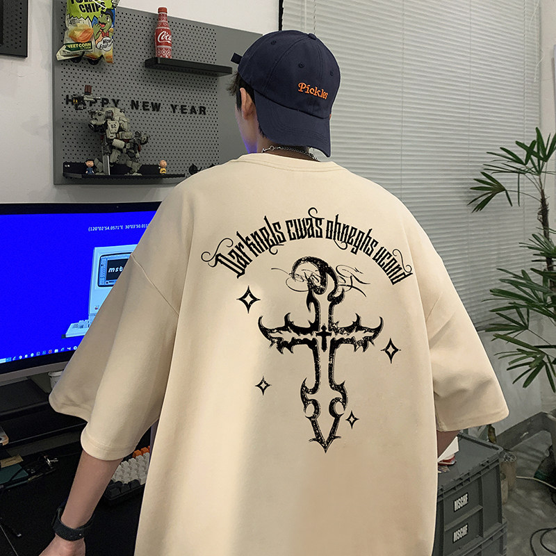 直播供应有280克男女重磅220克纯棉美式印花宽松短袖t恤T762-P25,男装T恤,电商A486