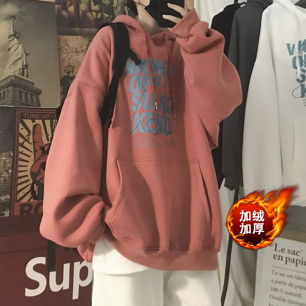 加绒P47常规P352023秋冬加厚摇粒绒宽松连帽卫衣高街潮外套W129,男装卫衣,电商A486