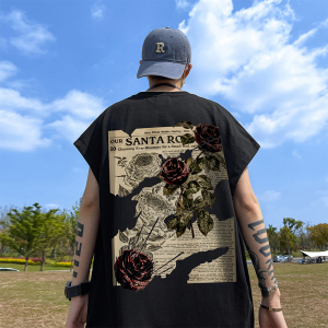 直播品质 重磅纯棉 220克美式印花宽松背心男女无袖t恤潮BX197P25,男装背心/马甲,电商A486